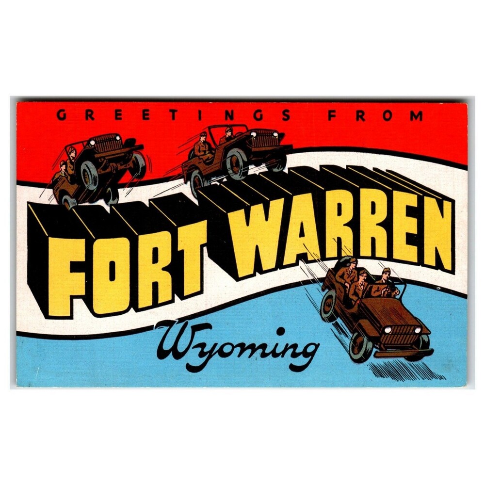 Greetings From Fort Warren Wyoming WWII Era Military Jeeps Large Letter Postcard